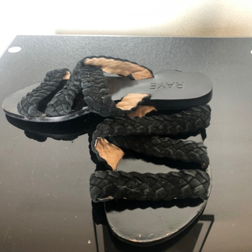RAYE Black Sued Leather Flats  Sandals 35 1/2